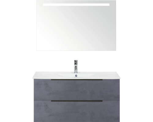 Waschtisch mit Unterschrank und beleuchtetem Spiegel