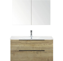 Meuble-lavabo avec miroir, décor bois et tiroirs