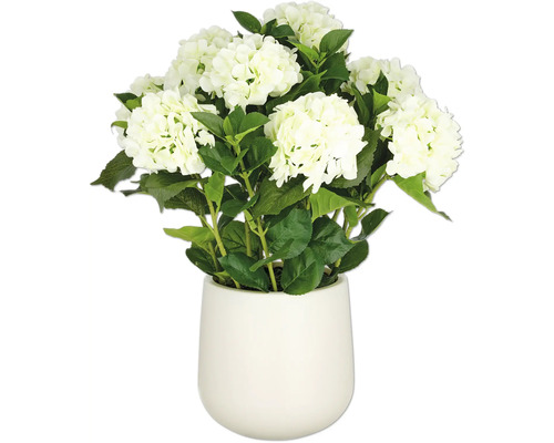 Hortensias blancs artificiels en pot comme décoration