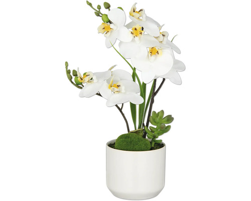 Künstliche weiße Orchidee mit Übertopf