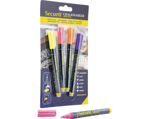Kit de marqueurs à craie Securit avec quatre marqueurs et un marqueur à craie individuel