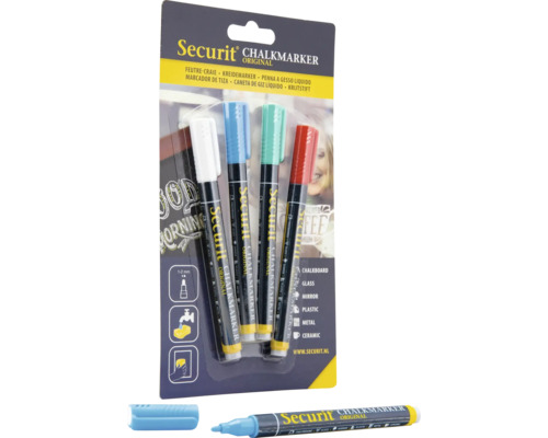 Kit de marqueurs à craie Securit avec quatre marqueurs et un stylo unique avec capuchon
