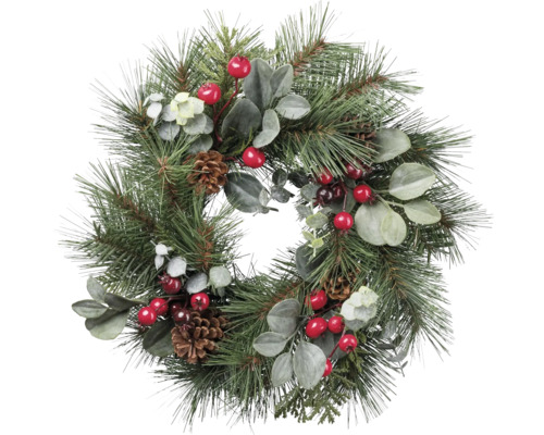 Kunstpflanze Tannenmixkranz Ø 48 cm grün Dekorativer Weihnachtskranz mit Tannenzweigen, Beeren und Zapfen