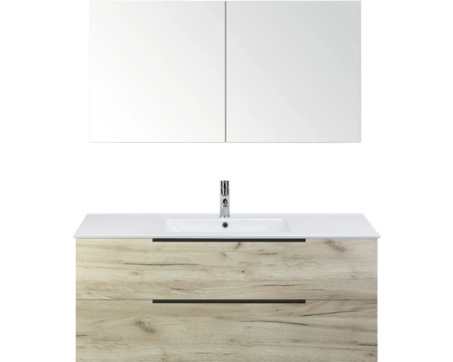 Badezimmermöbel-Set mit Waschtischunterschrank, Aufsatzwaschbecken und Spiegelschrank