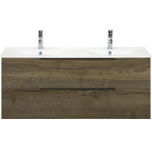 Meuble-lavabo avec deux tiroirs et deux robinets