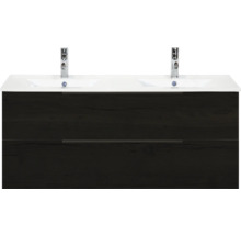 Meuble sous-vasque avec deux lavabos et deux robinets