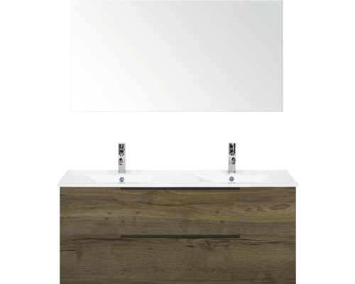 Sanox Badmöbel-Set Seville BxHxT 120 cm x 170 cm x 46 cm Frontfarbe tabacco Waschtisch mit Spiegel und Holzunterschrank für das Badezimmer