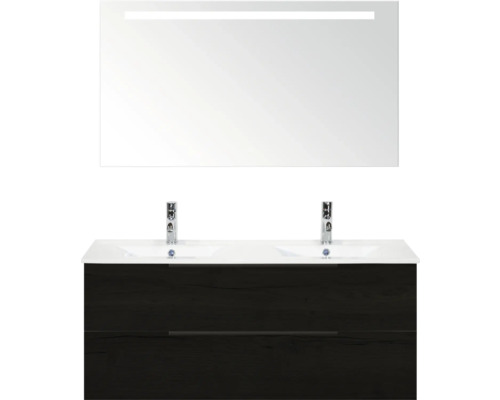 Waschtischkombination mit Doppelwaschbecken, Unterschrank und Spiegel mit Beleuchtung