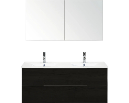 Badezimmermöbel-Set mit Doppelwaschbecken, Unterschrank und Spiegelschrank