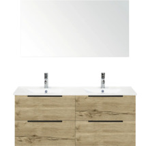 Badezimmermöbel-Set mit Doppelwaschtisch, Spiegel, Holzdekor und Schubladen