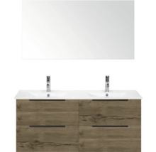 Waschtisch mit zwei Waschbecken, Unterschrank mit vier Schubladen und Spiegel