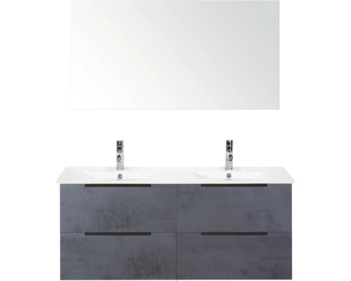 Meuble-lavabo avec double vasque, meuble bas avec tiroirs et miroir pour la salle de bain