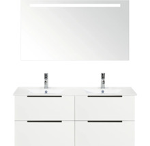 Meuble-lavabo avec deux lavabos, meuble sous-lavabo et miroir avec éclairage