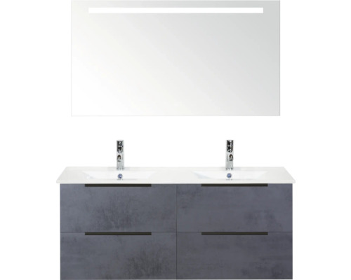 Ensemble de meubles de salle de bains avec double vasque, meuble sous-vasque et miroir avec éclairage