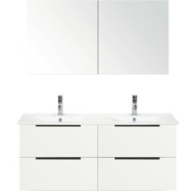 Meuble-lavabo avec deux vasques, meuble bas avec tiroirs et armoire de toilette pour la salle de bain