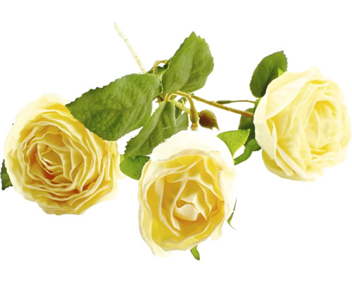 Fleur artificielle Branche de rose 61 cm blanc Roses artificielles jaunes avec des feuilles vertes