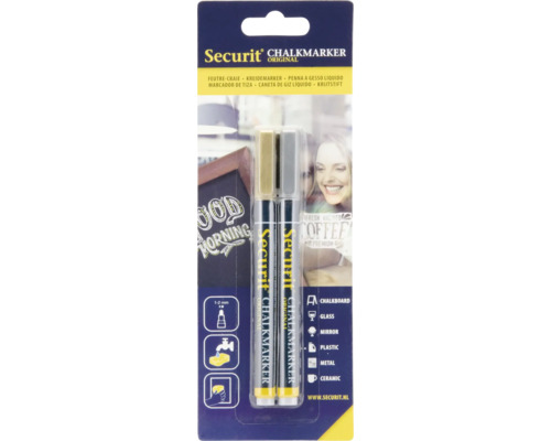 Kreidestifte Rundspitze 1-2 mm Gold & Silber 2 Stk. Securit Kreidemarker Set zum Beschriften von Oberflächen