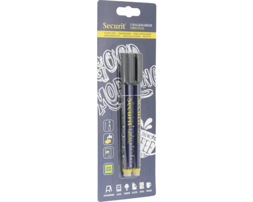 Kreidestifte Rundspitze 1-2 mm schwarz 2 Stk. Securit Kreidemarker in Blisterpackung