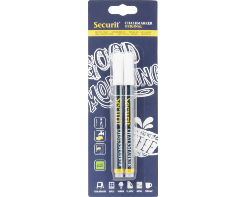 Stylos craie à pointe ronde 1-2 mm blanc 2 pces Securit Marqueur craie Original, pack de 2