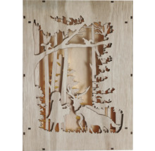 Dekorative Holzlampe mit Waldmotiv, inklusive Hirsch, Wolf und Mädchen
