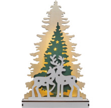 Dekorationsartikel aus Holz mit Weihnachtsbaum und Rentier-Motiv
