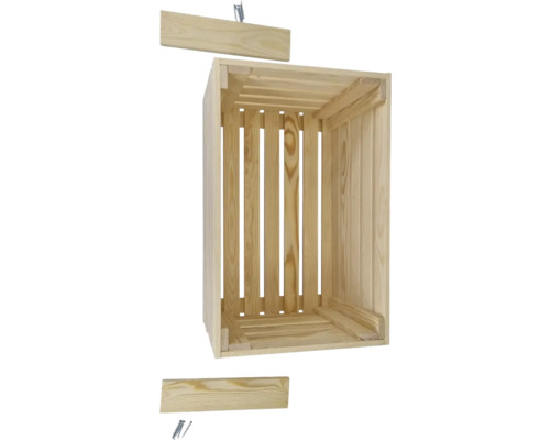 Caisse en bois avec planches séparées et vis pour le montage