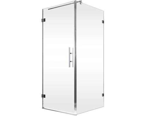 Cabine de douche d'angle avec verre transparent et poignée