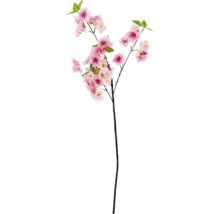 Branche de cerisier décorative avec fleurs roses et feuilles vertes.