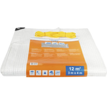 Weisse Abdeckplane, 3 mal 4 Meter, mit gelbem Seil