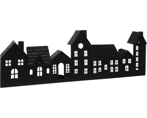 Bougeoir maison en métal Lafiora 68 x 7,5 x 22,5 cm noir Silhouette décorative de maisons pour une ambiance chaleureuse