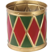 Tambour décoratif en métal avec motif losanges en vert et rouge