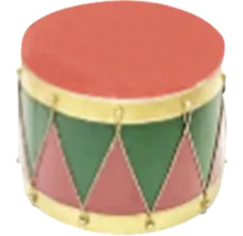 Dekorative Spielzeugtrommel mit rotem Trommelfell, grünen und roten Dreiecken