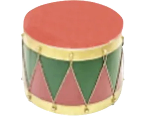 Dekorative Spielzeugtrommel mit rotem Trommelfell, grünen und roten Dreiecken