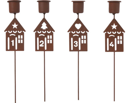 Bougeoir en métal Lafiora lot de 4 avec maison rouille Ensemble de bougeoirs de l''Avent en forme de maison avec les chiffres un à quatre