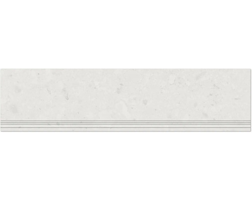Marche d'escalier en grès cérame fin Donau blanc L x l x P 29,8 cm x 120 cm x 0,9 cm Marche d'escalier en grès cérame fin Donau blanc L x l x P 29,8 cm x 120 cm x 0,9 cm