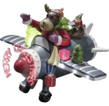 Dekorative Flugzeugfigur mit Rentier, Weihnachtsgeschenken und Lichteffekten