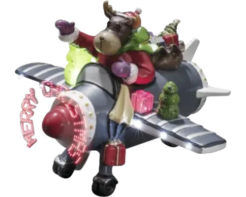 Scène LED Konstsmide avion h 17 cm 8 LEDs couleur d’éclairage blanc chaud fonctionnement sur piles avec minuterie Figurine décorative d''avion avec renne, cadeaux de Noël et effets lumineux