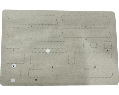 Etikettenbogen mit verschiedenen Formen und Größen