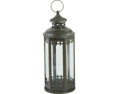 Lanterne en métal Lafiora 16 x 38.5 cm marron Lanterne décorative en verre et métal pour l''intérieur et l''extérieur