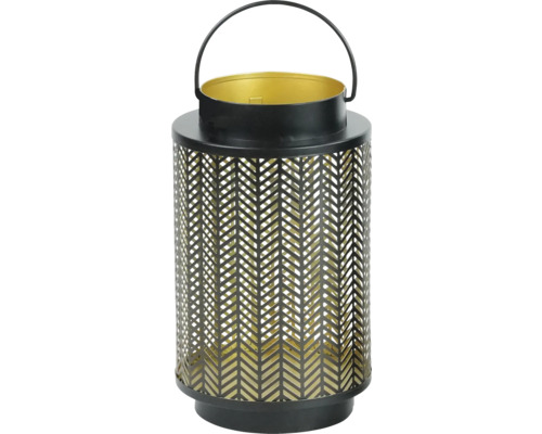 Lanterne en métal Lafiora 14.5 x 24 cm noir doré Lanterne avec motif en zigzag pour un éclairage d''ambiance