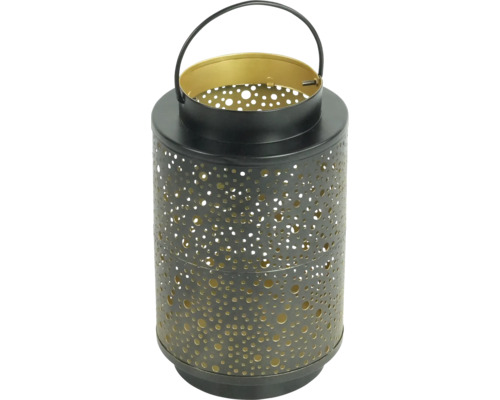 Lanterne en métal Lafiora 14.5 x 24 cm noir doré Lanterne décorative en métal avec poignée