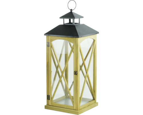 Lanterne en bois 27 x 27 x 67,5 cm nature Lanterne décorative en bois avec des éléments métalliques et des inserts en verre