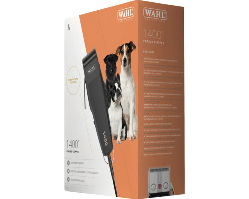 Wahl 1400 Hundeschermaschine in Verpackung mit Hunden