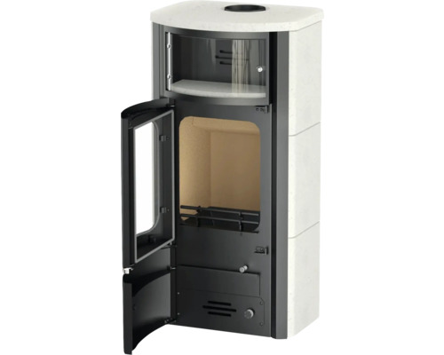 Poêle à bois avec porte ouverte pour la combustion du bois