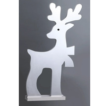 Figurine décorative de renne en bois sur un socle
