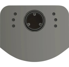 Vue détaillée d''une plaque de fixation avec évidement rond et perçages.