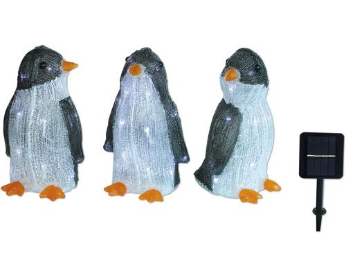 Drei Pinguinfiguren mit Solarmodul zur Dekoration