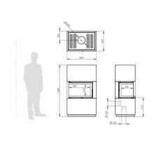 Dessin technique d'une cheminée avec dimensions