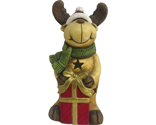 Figurine décorative élan avec cadeau et écharpe