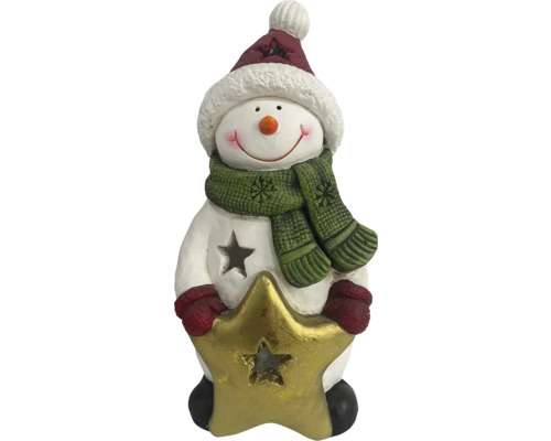 Figurine bonhomme de neige avec bonnet, écharpe et étoile